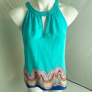 Lilly Pulitzer Rogan aqua multicolor top in Shorely Blue M